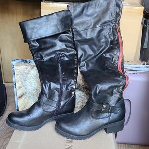 Stylish Faux Black Leather Over The Knee Boots